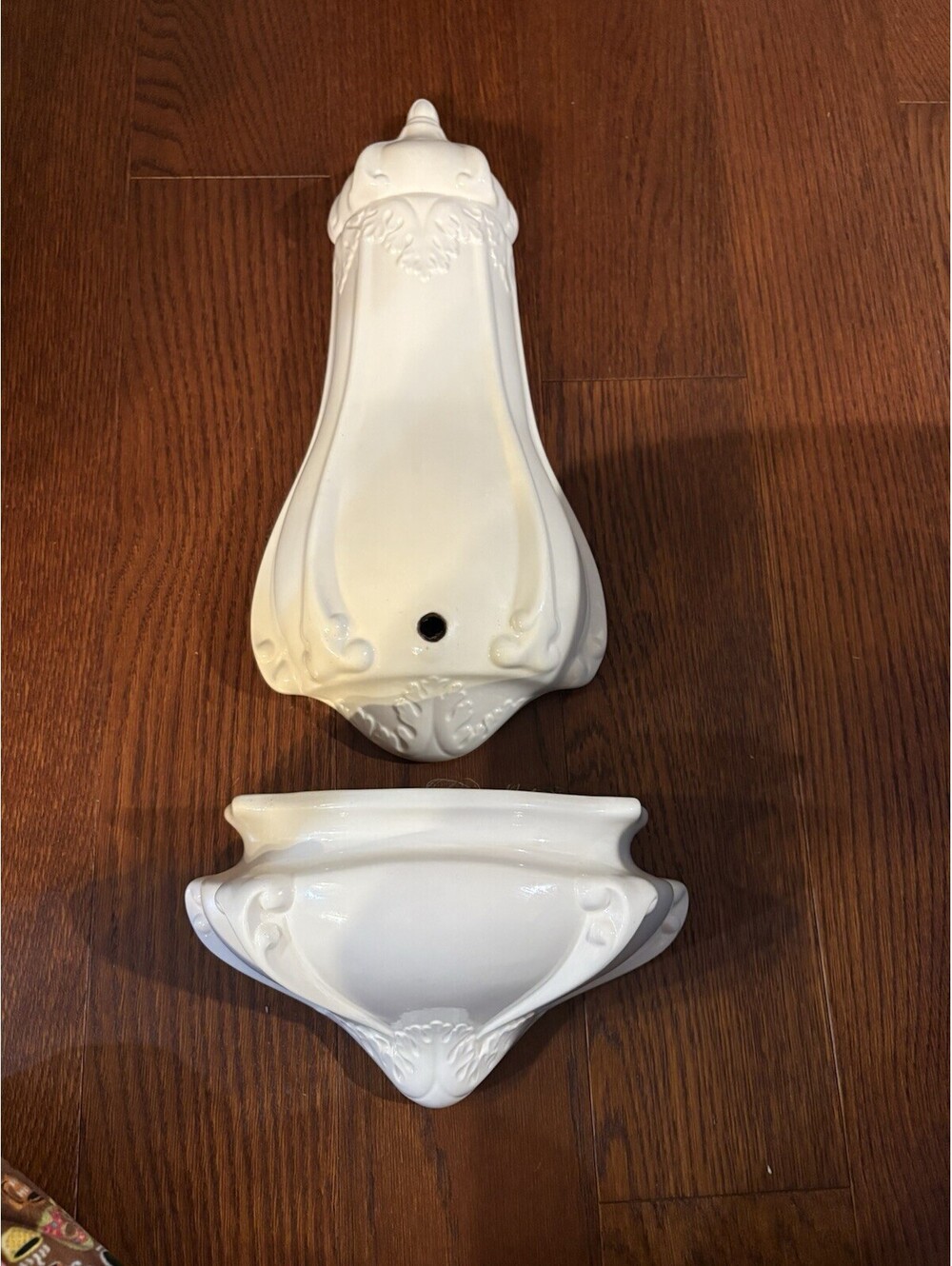 Vintage Holland Mold Wall Pocket Planter Set Faux Indoor Fountain White Glazed
